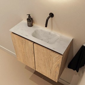 Mondiaz Ture DLux toiletmeubel 60cm washed oak met wastafel opalo rechts zonder kraangat