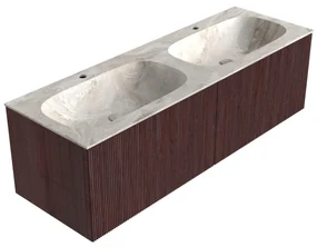 Mondiaz Kurve-dlux 140cm badmeubel ruby met 2 lades en wastafel stor small dubbel 2 kraangaten frappe