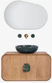 Hangend Badkamermeubelset 95x45 Cm Van Mangohout En Natuurlijke Kivalina-steen Udaipur Groen Marmer - Mangohout & Onde Groene Marmeren Udaipur Ø40 -