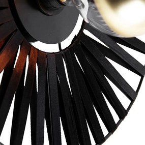 Stoffen Wandlamp zwart 40 cm incl. G125 kopspiegel goud dimbaar - Leia Landelijk E27 rond Binnenverlichting Lamp