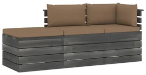 vidaXL 3-delige Loungeset met kussens pallet massief grenenhout