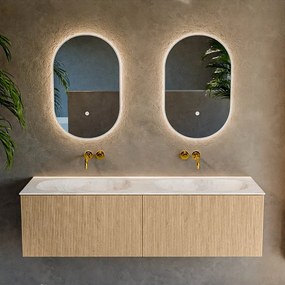 Mondiaz Kurve-dlux 150cm badmeubel oak met 2 lades en wastafel stor small dubbel zonder kraangat frappe