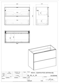 Comad Nova Oak wastafelonderkast 80x40cm eiken met 2 lades en toppaneel