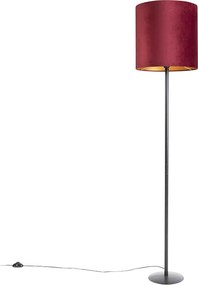 Zwarte vloerlamp met velours kap rood met goud 40 cm - Simplo