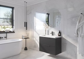 Saqu Lima ondiep badmeubel incl. glans witte wastafel 80x40x64cm zijdeglans zwart – mat zwarte greep