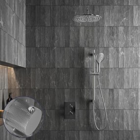 Saniclear Talpa Curved inbouw regendouche met 20cm hoofddouche, muurarm, 2 standen handdouche en glijstang chroom