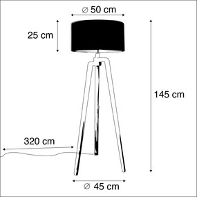 Vloerlamp tripod wit met kap 50 cm zwart - Puros Landelijk / Rustiek, Modern E27 Binnenverlichting Lamp
