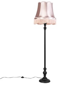Stoffen Vloerlamp zwart met Granny kap roze - Classico Klassiek / Antiek E27 Binnenverlichting Lamp