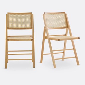 Set van 2 plooibare stoelen in beukenhout en riet, Rivia