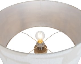 Vloerlamp hout tripod met wit en beige gestreepte kap 50cm - Lou