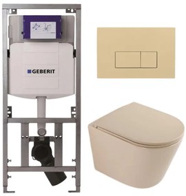 QeramiQ Dely Toiletset - 36.3x51.7cm - diepspoel - rimless - Geberit UP320 inbouwreservoir - softclose toilet zitting - bedieningsplaat beige - rechthoekige knoppen - mat beige SW1000764/SW1000770/0701131/SW1102366