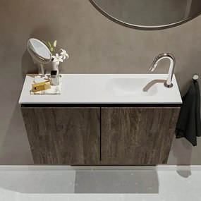 Mondiaz Ture 80cm toiletmeubel dark brown met wastafel talc rechts 1 kraangat