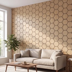 Hexagon Panel Naturel Eiken 81CM | Akoestisch | Wanddecor | Zeshoekig