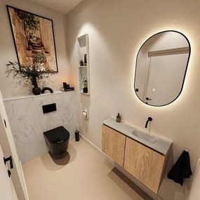 MONDIAZ TURE-DLUX 80cm toiletmeubel Washed Oak. EDEN wastafel Opalo positie rechts. Zonder kraangat. TUREDX80WASR0OPA