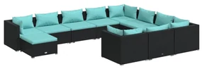 vidaXL 11-delige Loungeset met kussens poly rattan zwart
