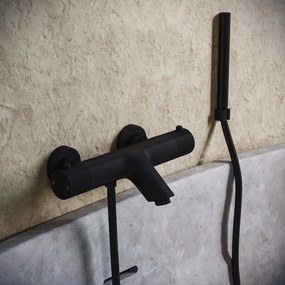 Saniclear Nero Stripes thermostatische opbouw badkraan met handdouche zwart mat