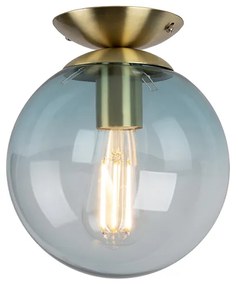 Art Deco plafondlamp messing met blauw glas - Pallon Art Deco E27 bol / globe / rond Binnenverlichting Lamp