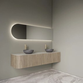 Gliss Design Alluro badmeubel ribbelfront met ronding links 180cm corn silk en wit marmer toppaneel