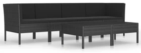 vidaXL 6-delige Loungeset met kussens poly rattan zwart