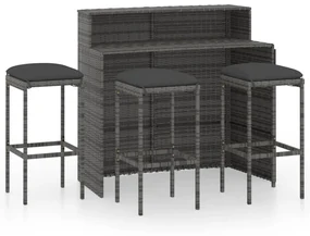 vidaXL 4-delige Tuinbarset met kussens grijs