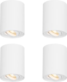 Set van 4 moderne plafondspots wit draai- en kantelbaar - Rondoo up