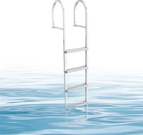 VEVOR Afneembare aanlegsteigerladder, bootladder met 5 antislip treden, brede pedalen en leuning, zwembadladder met een draagvermogen van 227 kg, gemaakt van aluminiumlegering, toegangsladder voor aanlegsteigers, zwembaden, meren en jachten, zilverkleurig