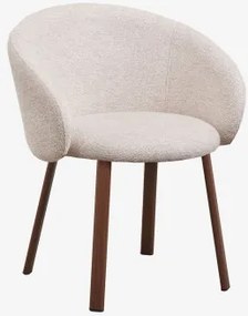 Nairea Gestoffeerde Eetkamerstoel Donker Hout & Crèmebeige Boucléstof - Sklum