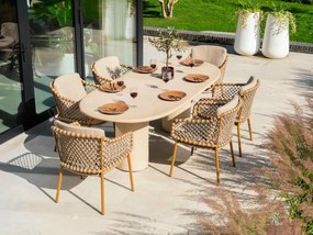 4 Seasons Outdoor Martinique tuinset met Hampton tafel 240 cm Tuinstoel   beige weerbestendig