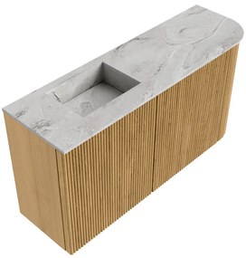 Mondiaz Joya DLux 80cm toiletmeubel ronding rechts oak met wastafel faye links zonder kraangat glace