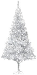 vidaXL Kunstkerstboom met LED's en standaard 240 cm PET zilverkleurig