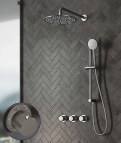 Saniclear Plus Stripes inbouw regendouche met 30cm hoofddouche, muurarm en glijstang RVS