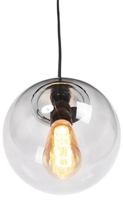Moderne hanglamp zwart met grijs glas 20cm - Pallon