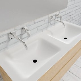 Zaro Valencia Solid Surface badmeubel 120cm licht eiken zonder kraangat dubbele spoelbak met 2 lades