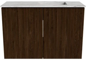 Mondiaz Joya DLux 60cm toiletmeubel walnut met wastafel faye rechts 1 kraangat glace