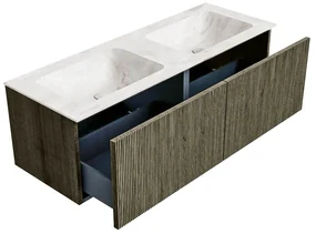 Mondiaz Kurve-dlux 130cm badmeubel shadow met 2 lades en wastafel leaf dubbel zonder kraangat frappe