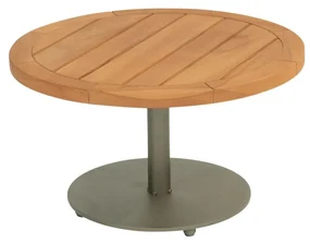 4 Seasons Outdoor Volta loungetafel olijfgroen met teak blad Ø 60 cm (H 35 cm) Bijzettafel groen weerbestendig