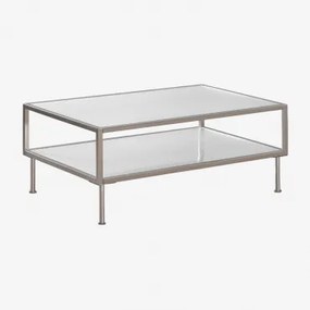 Rectangulaire Salontafel 90x60 Cm Van Staal En Glas Paoline Geborsteld Grijs - Sklum