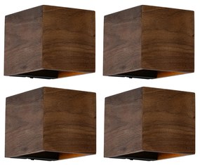 Set van 4 smart wandlampen walnoot hout incl. Wifi G9 - Transfer