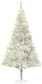 vidaXL Kunstkerstboom met LED's en standaard 210 cm PET zilverkleurig