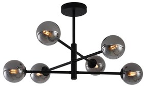Moderne plafondlamp zwart met smoke glas 6-lichts - Ryan