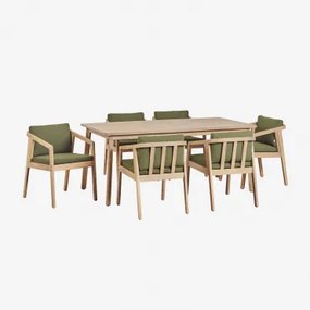 Rechthoekige Tuintafelset 180x90 Cm Met 6 Stoelen Van Acaciahout Kaela Lichte Acaciekleur & Bouclé Saliegroen - Sklum