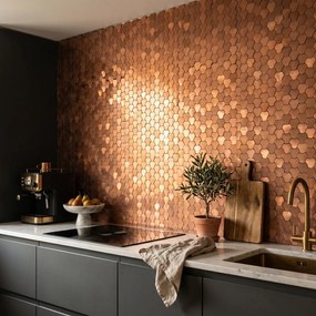 Zelfklevende Mozaïektegels Metaal | Driepas 3D Brons | 30,5×29,6 cm | Keuken, Bad & WC
