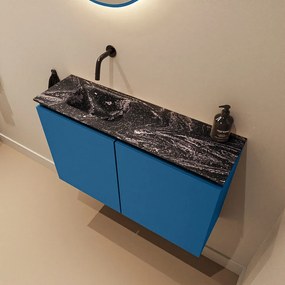 Mondiaz Ture DLux toiletmeubel 80cm jeans met wastafel lava links zonder kraangat