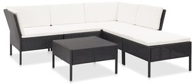 vidaXL 6-delige Loungeset met kussens poly rattan zwart