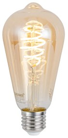 Smart hanglamp met dimmer messing met zwart glas incl. 3 Wifi ST64 - Pallon Art Deco E27 bol / globe / rond Binnenverlichting Lamp