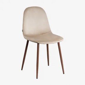 Set Van 4 Glamm Eetkamerstoelen Donker Hout & Fluwelen Bruin - Tarwe & Terciopelo - Sklum