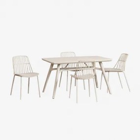Set Van Rechthoekige Tafel 135x80 Cm Scand En 4 Tuinstoelen Maeba Tapioca Beige - Sklum
