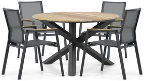 Tuinset Ronde Tuintafel 4 personen 120 cm Aluminium/textileen Grijs Lifestyle Garden Furniture Fiora/Fabriano