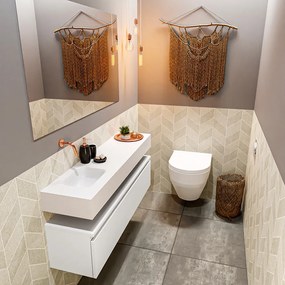 Mondiaz Andor toiletmeubel 120cm mat wit met witte wastafel links zonder kraangat