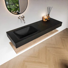 Zaro Alan badmeubel 140cm met planchet washed oak en vrijhangende wastafel cloud links zonder kraangat urban